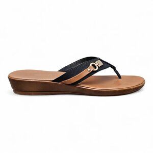 Italian Shoemakers Vale Women's Thong Tan Black Slip On Flip Flop Heel Sandals